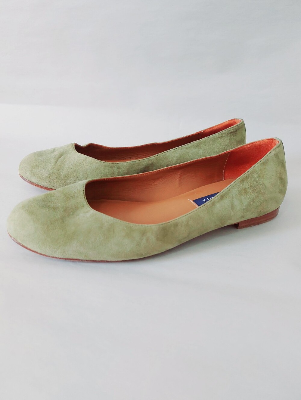 Margaux Handmade Suede Ballet Flats Sage Green Leather Office Preppy Ballerina